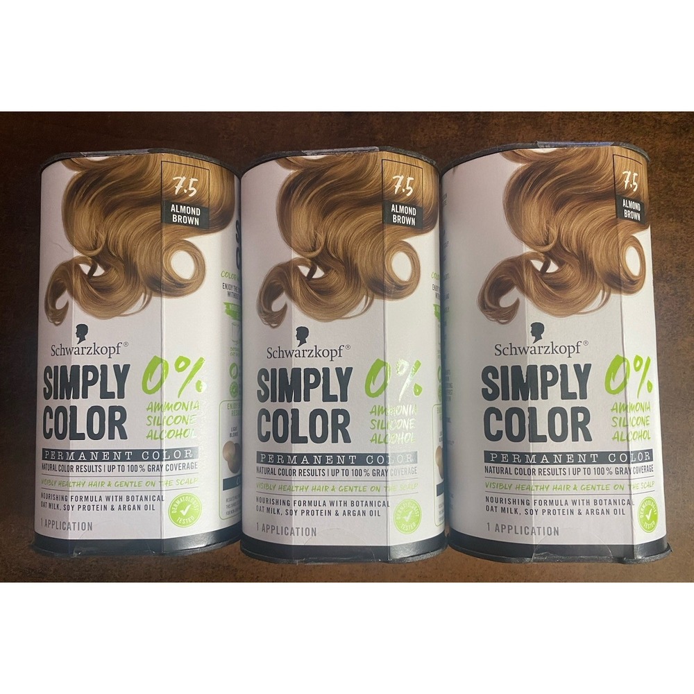 Schwarzkopf Simply Color 7.5 Almond Brown Permanent Hair Color Lot Of 3